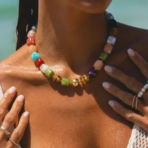 Multi-color resin beaded necklace, fashionable and versatile, statement piece for women