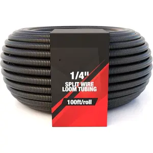 1/4 Inch x 100ft Split Wire Loom Tubing, Split  Sleeve Cord Protector for Industrial Electrical Wires, Automotive Wire Cover Flexible, High Temperature  Conduit, Wrap