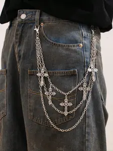 Men's Silver Color Multi-Layer Cross Pendant Necklace, Cross Chain Design, Hip Hop Punk Style Street Fashion Chain for Halloween & Special Occasions