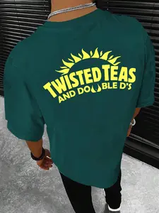 Unisex Men's Letter & Sun Print Drop Shoulder Crew Neck Tee, Loose Street Fashion Casual Soft Comfy Short Sleeve Round Neck T-Shirt for Summer, Menswear, Men's top for Daily Wear, Casual Comfy Streetwear, Casual Style Tee