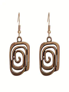 Vintage Elegant Spiral Hanging Earrings, Silver Color Geometric Design, Delicate Gift for Women, Boho Style, All Seasons Jewelry