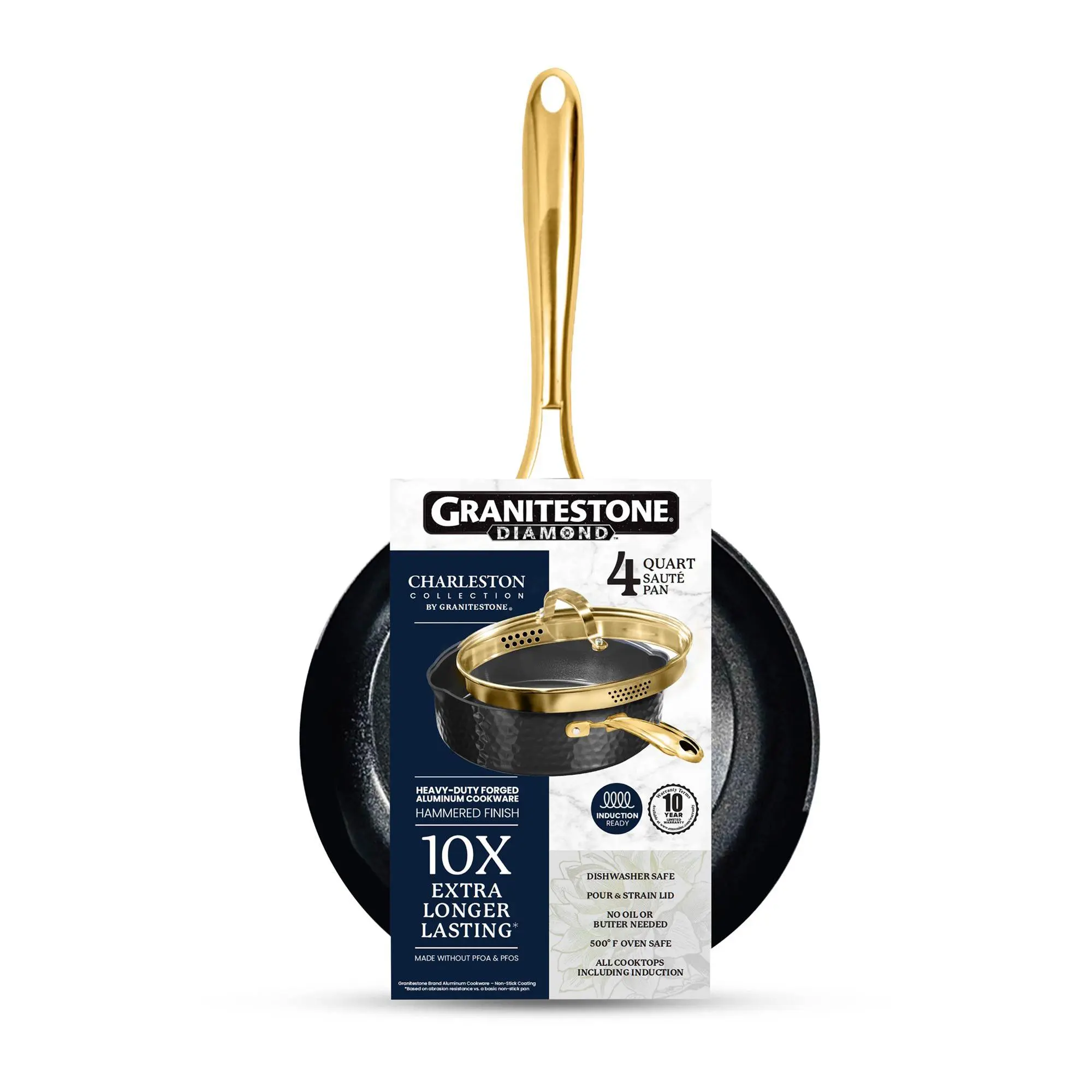 Granitestone Charleston Hammered Black 4 QuartDeep Saute Pan