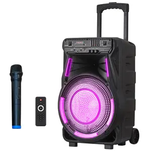 Portable Bluetooth PA Trolley Speaker System 12" Subwoofer Heavy Bass Loud Party SoundBox Tailgate Speaker with Microphone FM LED Light Remote Control