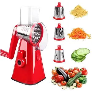 [3-In-1 Manual Grater] Multi-Functional Three-In-One Easy-To-Use Manual Rotary Cheese And Vegetable Potato Grater - Includes 3 Interchangeable Shaving Rollers, Handheld Food Chopper, Potato Peeler, Carrot Shredder, And Vegetable Slicer With Handle