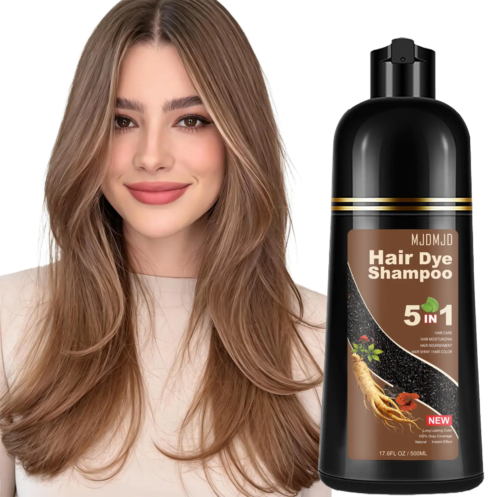 Hair Dye Shampoo 5-in-1 for Women & Men, Hair Color Shampoo for Gray Hair Coverage, Long-Lasting Brown Hair Color, Easy Home Hair Dye & Root Touch Up, Suitable for All Hair Types, (Light Brown)17.6 Fl Oz