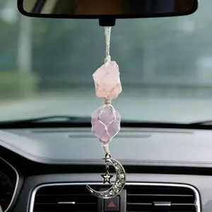 Bohemian Garden Hanging Car Ornament - Amethyst- Hanging Moon and Healing Crystal Accessories, Rearview Mirror Decoration - Balance, Intuition, Spirituality, Self-Love, Honesty, Clarity, Energ Car Trinkets
