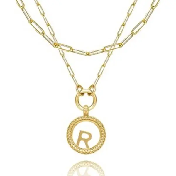 Women's 2 Separable Layered Brass Initial Pendant Chain Necklace, Initial Necklaces for Women, Gifting Accessory