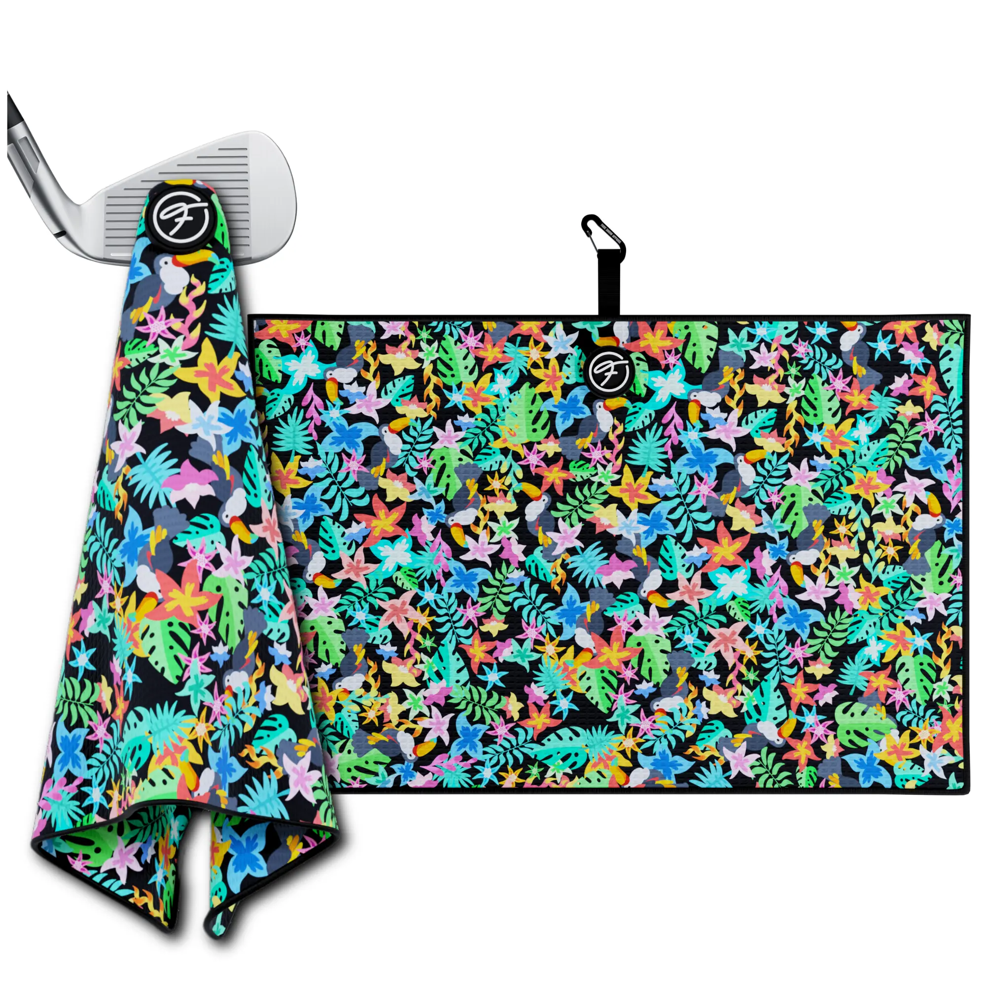 Fore Show Floral Magnetic Golf Towel Premium Microfiber Waffle Custom Design Towel Super Absorbent Lightweight with Clip - Magnet for Golf Bags, Carts, or Clubs Gift Golfer Accessories for Men & Women