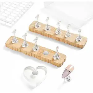 Nail Stand for Press On Nails Art Display Practice 2 Sets, 1 Heart Shaped Acrylic Magnetic Nail Stands, Fake Nail Holder Tips With 200 PCS Double-Sided Tape, Nail Kit Home DIY Salon Supplies