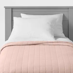 Twin Box Stitch Microfiber Kids' Quilt Pink - Pillowfort