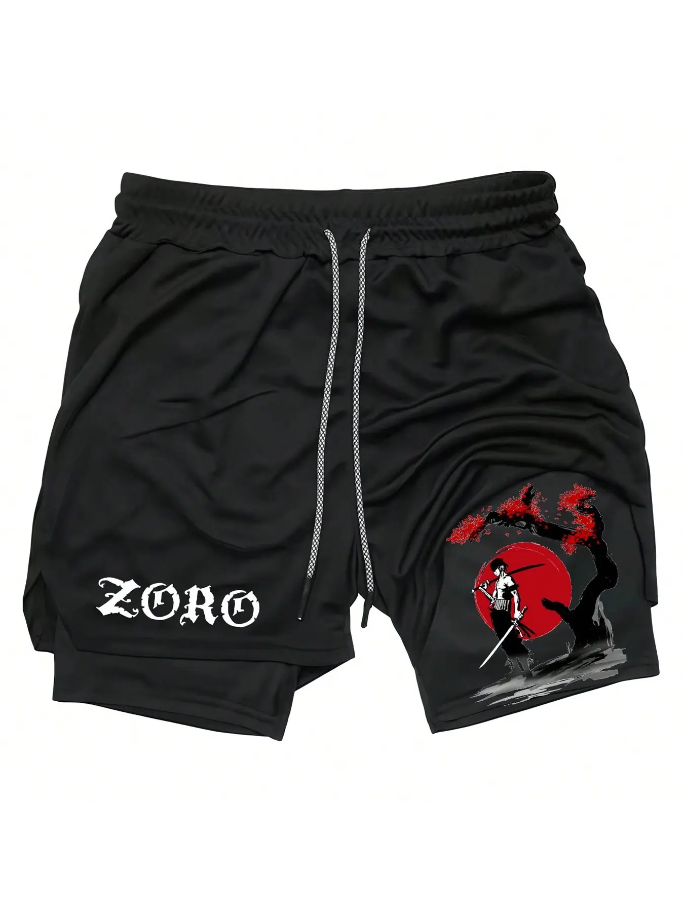 Zoro Prints 2 in 1 Drawstring Waist Shorts, Quick Dry Swim Trunks, Loose Casual Pocket Track Shorts, Workout Clothes, Activewear, Summer