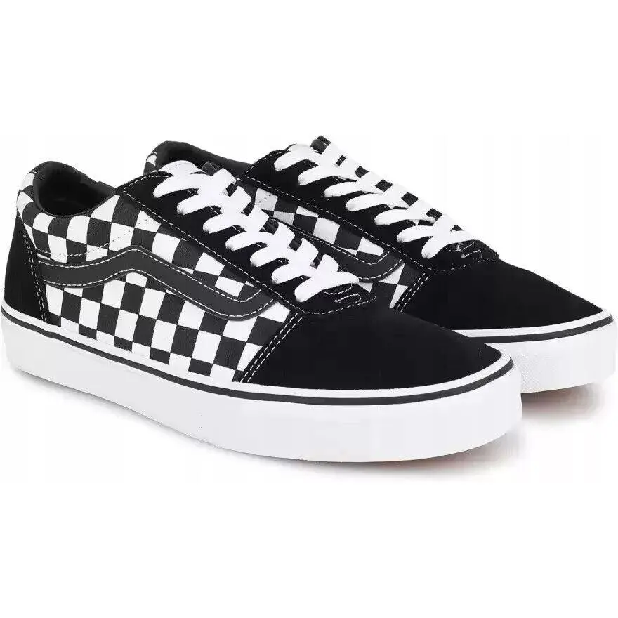 Vans Ward Checkered Sneaker in Black/White Suede | Men's
