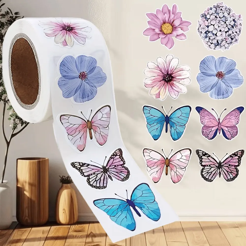 500 Butterfly Floral Decorative Stickers for Home Office Wall Decor, Ideal for Laptops and Water Bottles, Semi-Matte Finish for Craft Lovers, Floral Pattern Sticker, Decoration Sticker