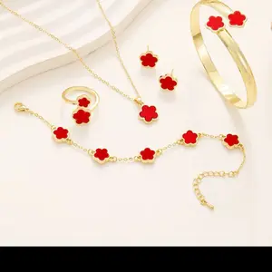 5pieces set lucky five leaf flower bracelet women acrylic Clover charme gold