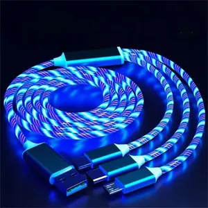 Multi Ports Light-Up USB 3-In-1 Charging Cable, Glowing LED Light Charging Cable, Durable Data Cable, Multifunctional Charging Cable, Super Fast Charger, Phone Accessories for iPhone Android Type C Mobile Phone  As Night Light Use