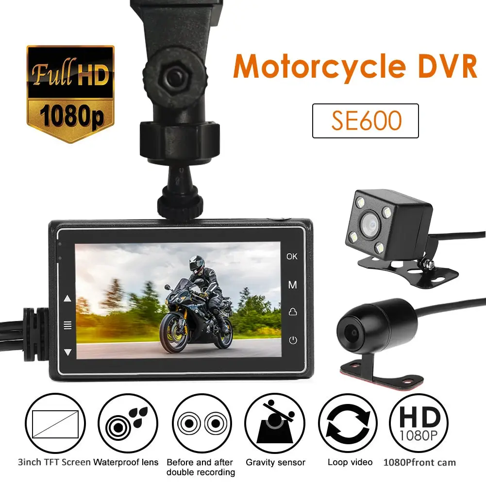 Dual 1080P Motorcycle DVR with Front and Rear Waterproof Cameras, WiFi, and GPS