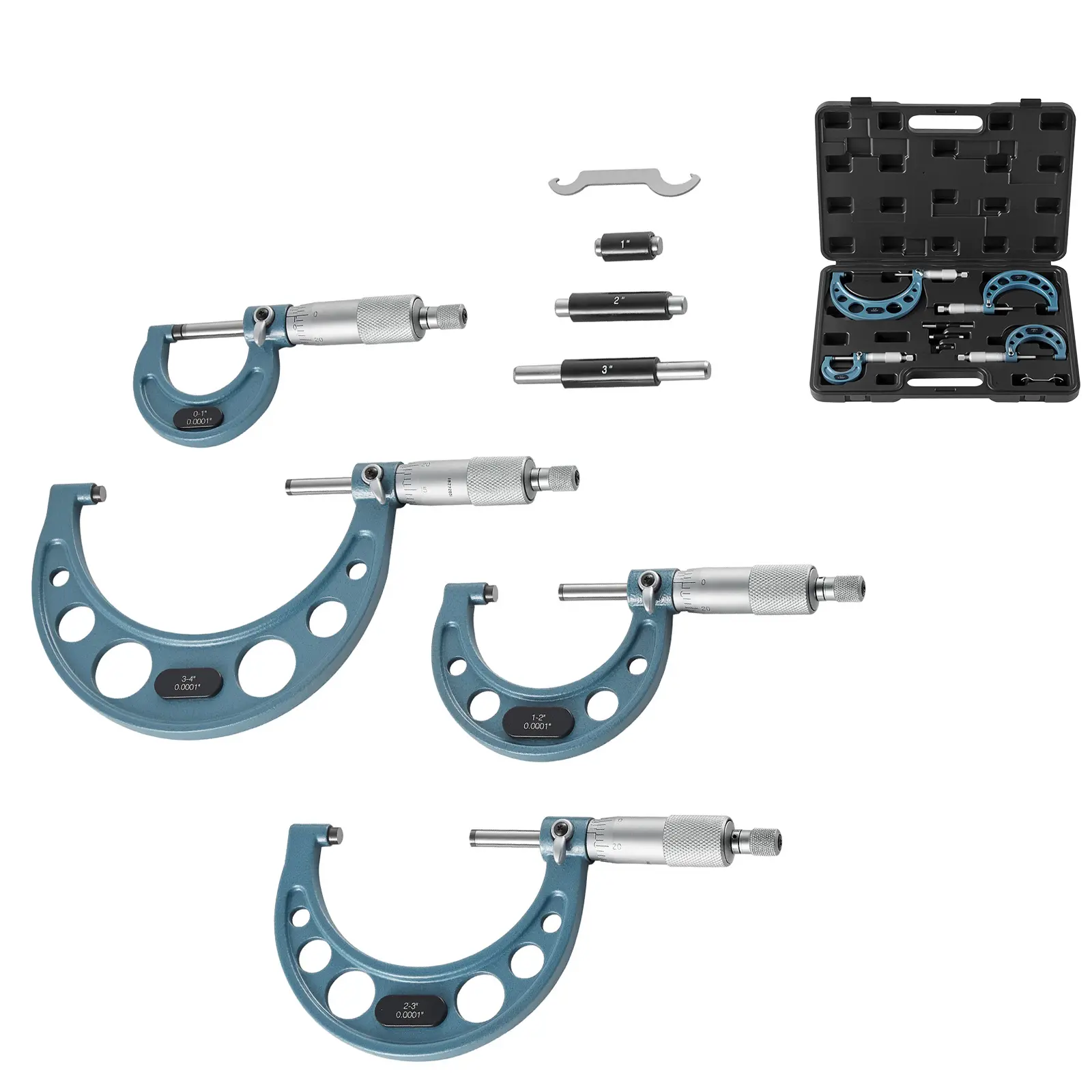 4 PCS Micrometer Set, 0-1"/1-2"/2-3"/3-4" Machinist Outside Micrometer, Ultra-Precision 0.0001 Accuracy, Professional Machinist Tools with Protective Case, for Metalworking & Engineering