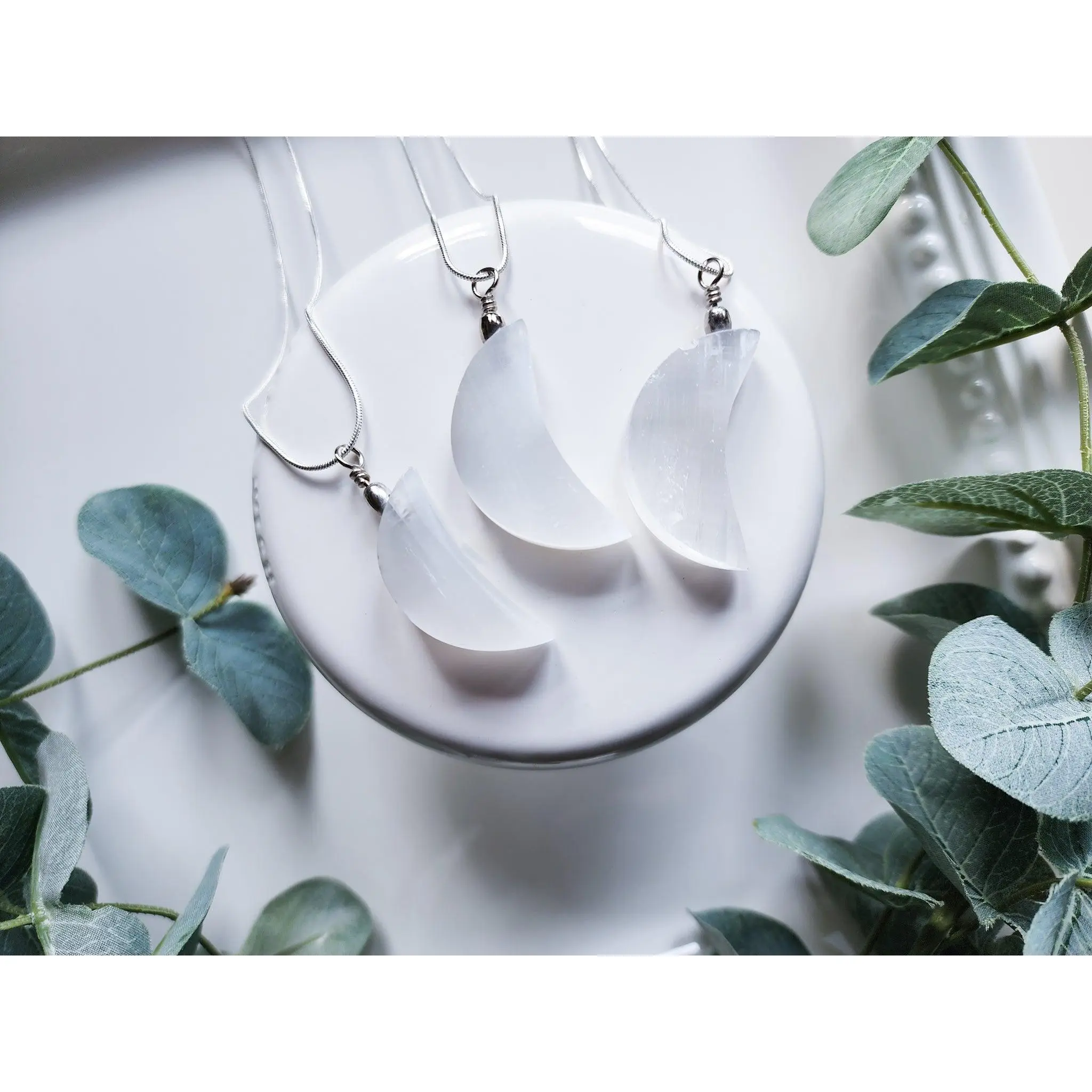 Selenite Crescent Moon Necklace