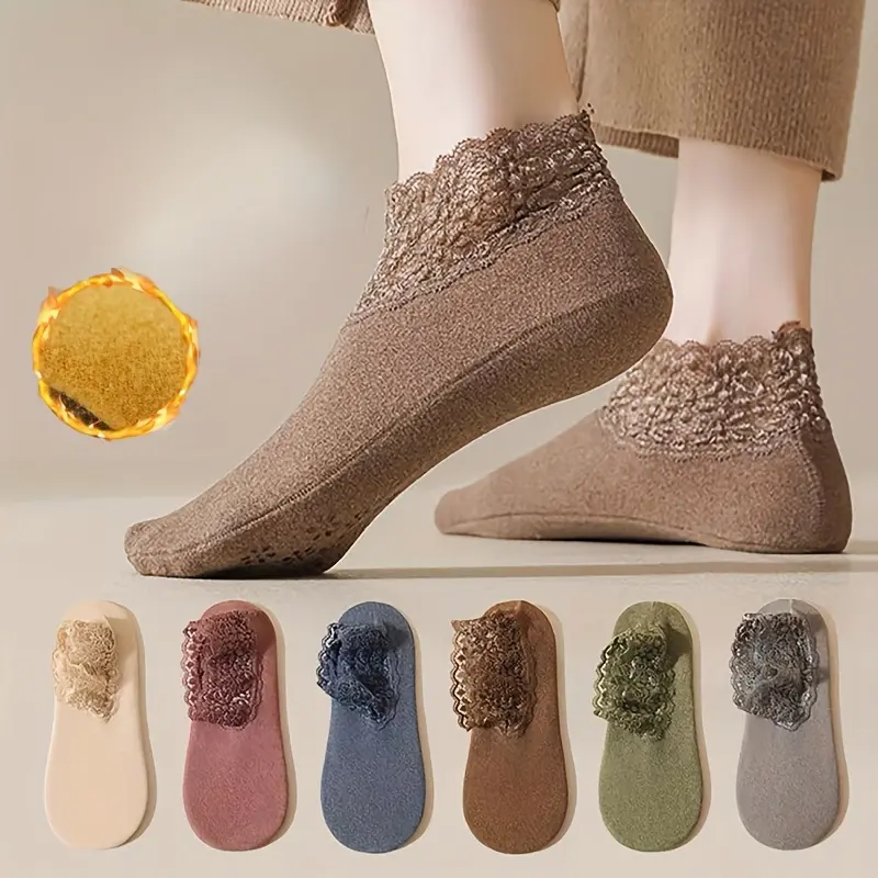 Women's Cute Lacy Mid-Calf Slipper Socks, 8-Pair Pack with Antislip Grips for Adults, Fall & Winter Comfort Wear