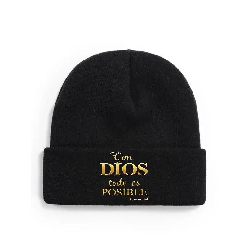 Acrylic Knit Beanie Hat for Men & Women, 'Con Dios Todo es Posible' Embroidered Quote, Lightweight Breathable Christmas Gift