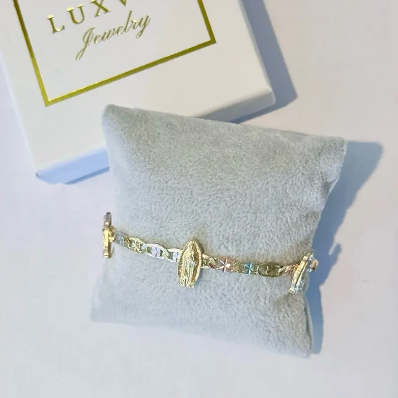LuxV Jewelry Three-color Bracelet with Virgin Medallion Elegant Star-Link Design Stanley-type Material Water and Tarnish Resistant Perfect for Everyday Wear or Meaningful Gift