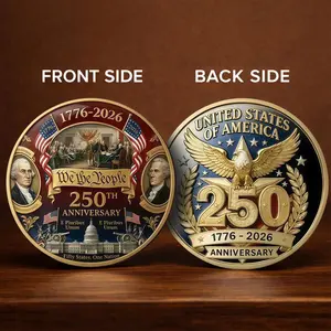 1PC United States 250 Years Coin Alloy 3D Relief Commemorative Medal Eagle and Portrait Document Theme Historical Tribute Collectible Gift for Friends Family Christmas Gift Thanksgiving Gift Desk Decor Keepsake Commemorative and Decorative Collectibles