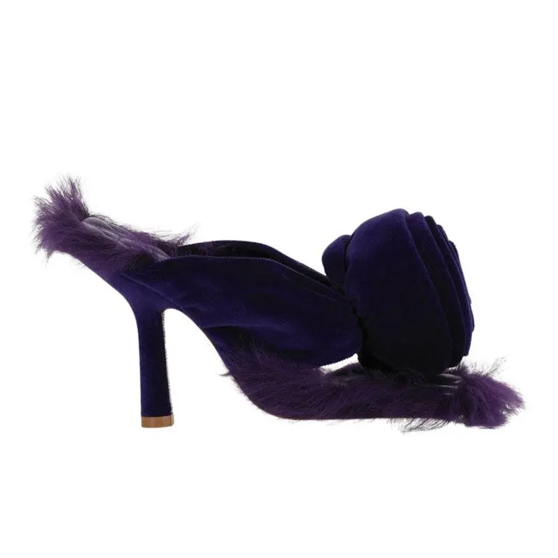 Burberry Step Rose Velvet Heeled Sandals Purple (Women's) (women) by StockX