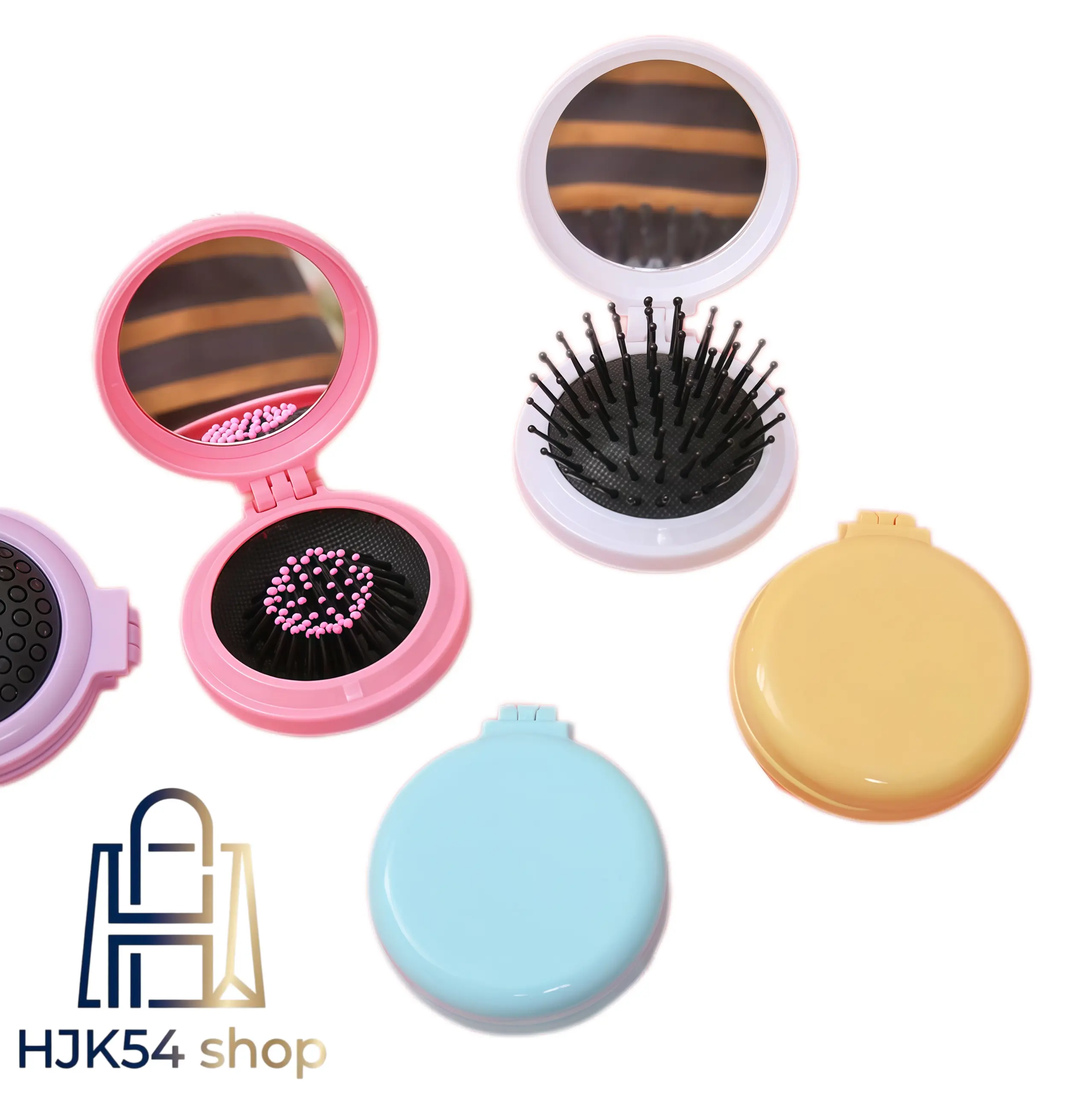 Foldable Travel Hair Brush with Mirror, Compact Air Cushion Detangling Comb, Portable Pocket Size Hairbrush for On-the-Go Grooming, Perfect for Purse, Gym & Daily Use