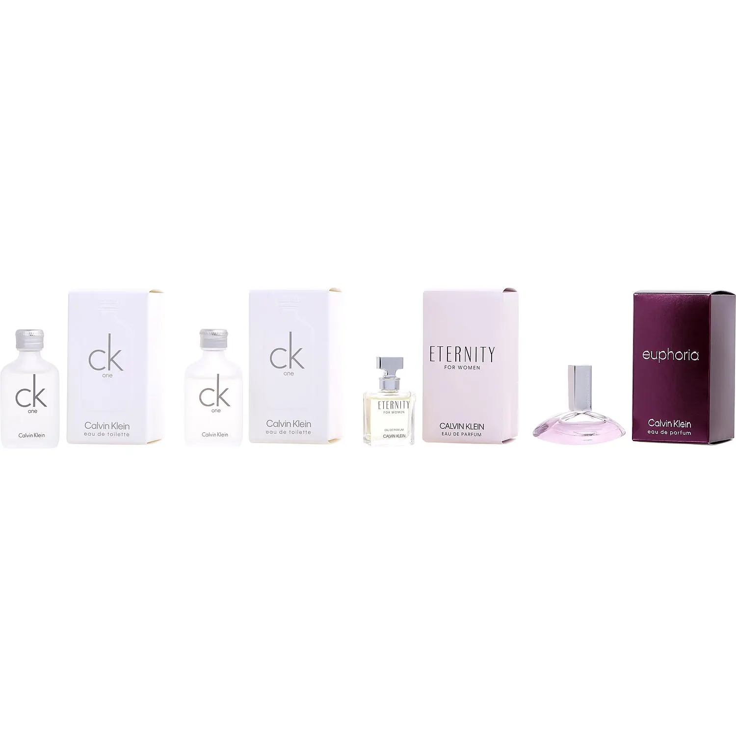 Calvin Klein Variety Set-4 Piece Womens Mini Variety With Ck One Edt 0.33 Oz X 2 & Eternity Edp 0.17 Oz & Euphoria Edp 0.13 Oz And All Are Minis For Women