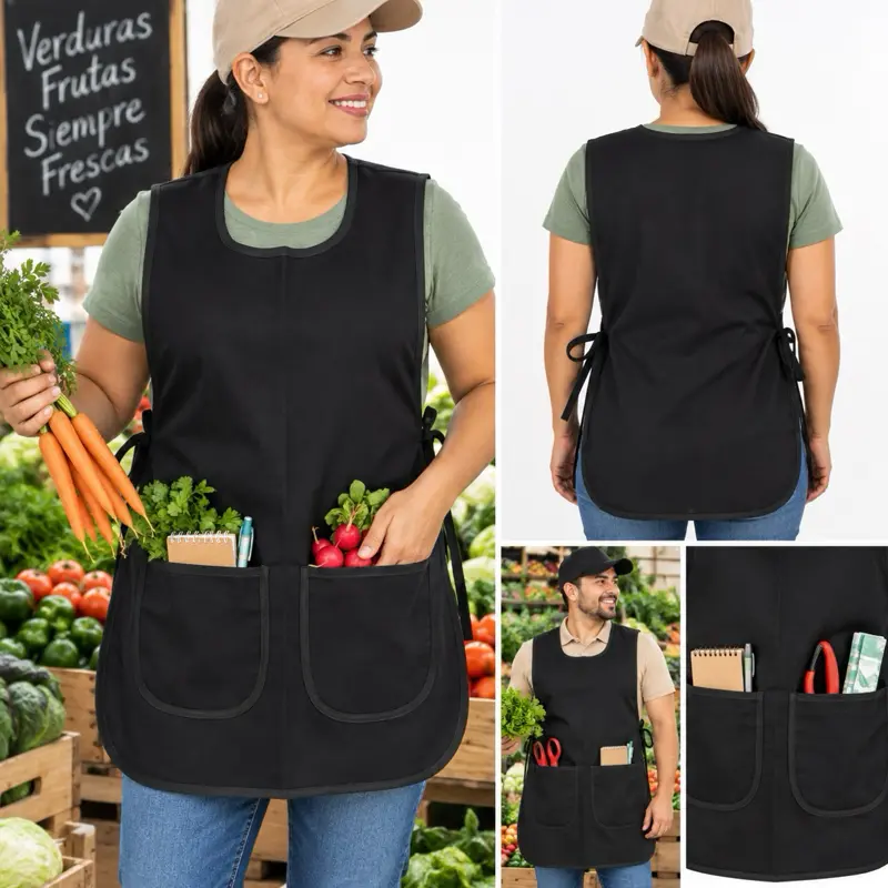 Women’s Black Smock Apron – Work Apron with Front Pockets