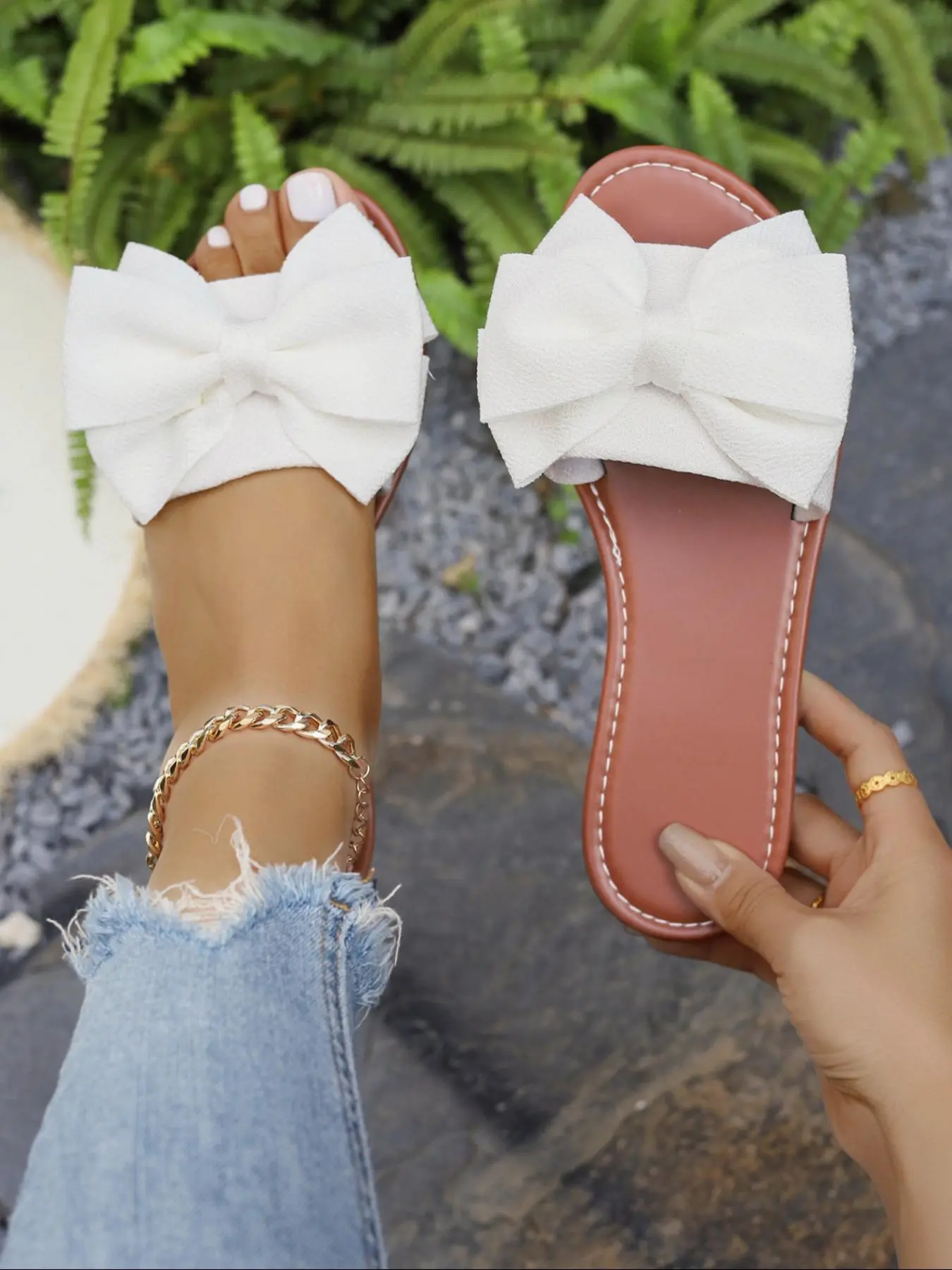 Bow Decor Sandals, Elegant Fashionable Sandals, Sweet Luxury French Style, Soft Elastic Flat Anti-Slip Wear-Resistant, Casual Summer Beach Shoes for Women