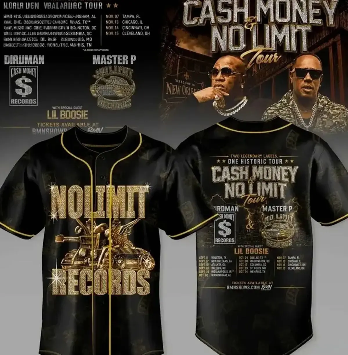 Birdman & Master P Cash Money No Limit Tour 2026 Baseball Jersey, Hip Hop Concert Button Up Shirt, Rap Music Fan Apparel, Unisex Tour Merch Gift for Hip Hop Lovers