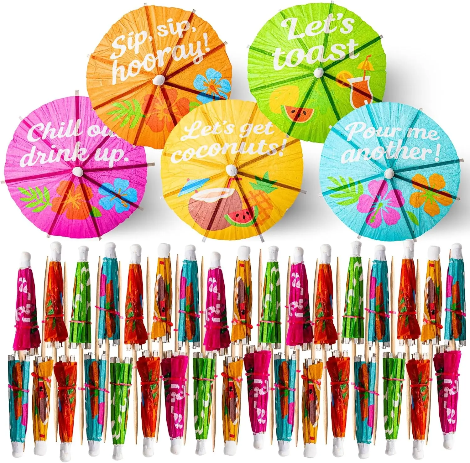200 PCS Tropical Paper Cocktail Umbrellas for Drinks Mini Cocktail Picks Party Garnish Topper Sticks for Tiki Luau Hawaiian Party Decor