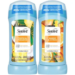Suave Antiperspirant Deodorant for Women, Tropical Paradise + Mango & Citrus Variety 2-Pack – Anti-Staining Invisible Solid Sticks, Talc-Free, 2.6 Oz Ea