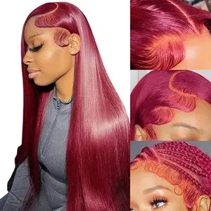 99J Burgundy Straight Human Hair Wigs 13X6 HD Transparent Lace Frontal Wigs 180% Density Brazilian 99J Body Wave Lace Front Human Hair Wigs For Women