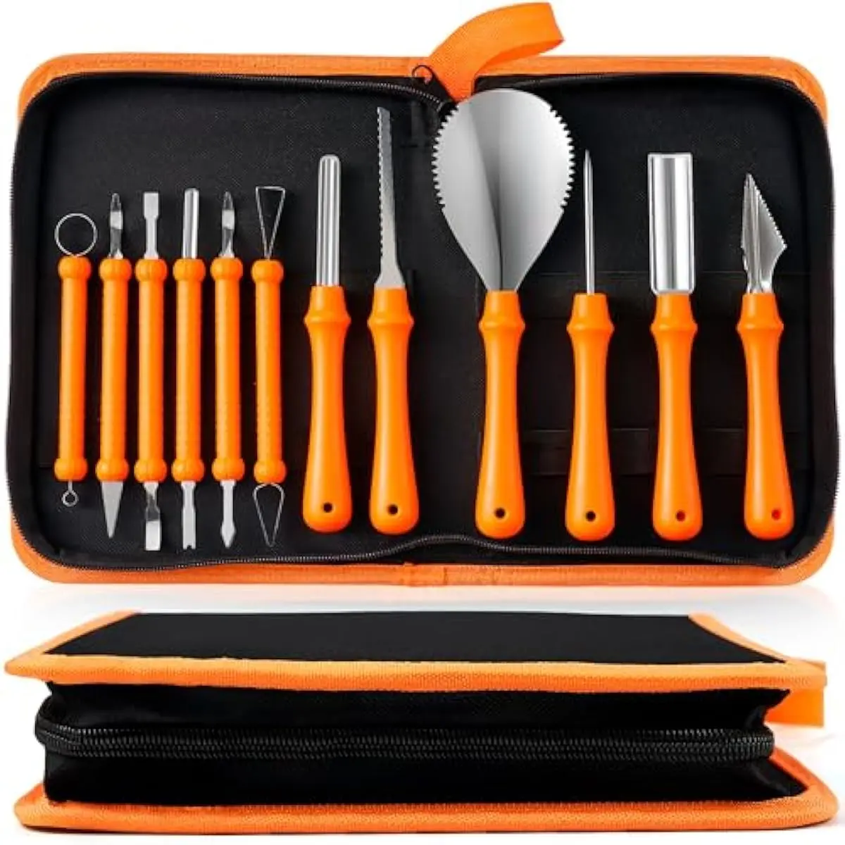 12 Pcs Halloween Pumpkin Carving Kit Tools, Professional Carving Set with Handbag, 12 Stainless Steel Double-sided Sculpting Tool for Kids DIY Jack-o-Lantern Party Decor Family Craft Supplies