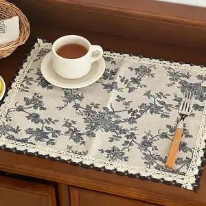 Vintage Blue Floral Cloth Placemat Style Table Mat Western Dining Pad Coffee Shop Lace Napkin Cloth Pad