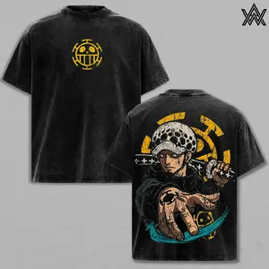 Trafalgar D. Water Law Tee Washed – One Piece Washed Anime Manga T-Shirt, Vintage Washed Surgeon of Death Graphic Tee, Unisex Oversized Streetwear Shirt, Ope Ope Power Anime Aesthetic Tee, Gift for One Piece Fans
