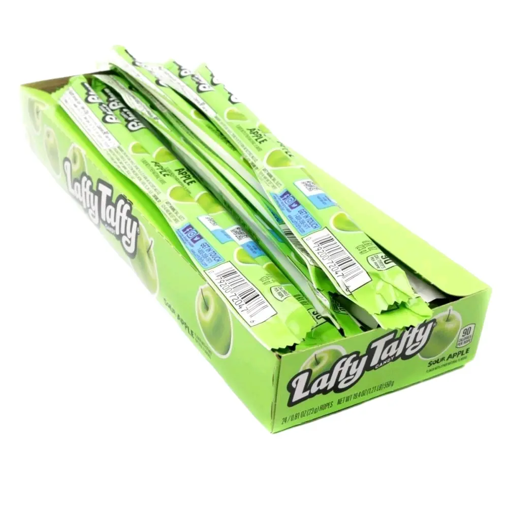 Laffy Taffy Sour Apple & Sweet Taffy Ropes Candies - US-Made, Natural Sour Flavors, Corn-Infused, Low Sodium Snack, 24-Rope Boxed Pack, 12-Month Shelf Life for Cupboard Storage