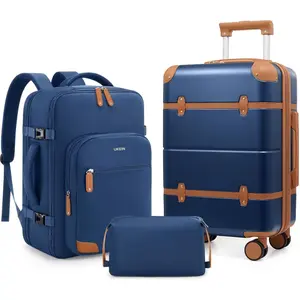 UKEIN 3-Piece Luggage Set Expandable 20” PC Hardshell Carry-On with Spinner Wheels & TSA Lock Matching Travel Backpack for Men and Women