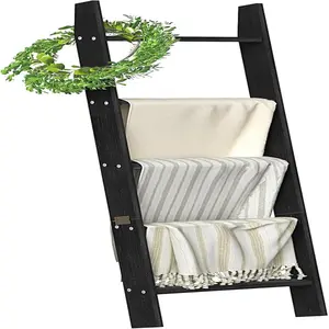 Honest Blanket Ladders for The Living Room, 5-Tier Holder, Wall-Leaning Rack, Ladder Shelves, Wooden Quilt Ladder, Farmhouse Decor, White