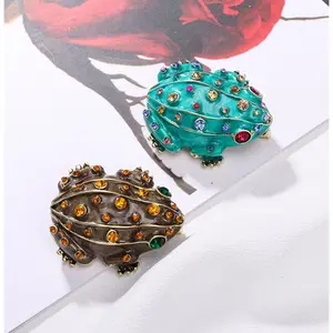 2 Pcs Animal Frog Brooches with Rhinestones, Elegant Fashion Accessories for Women, Stylish Pin-On Floral Decorations