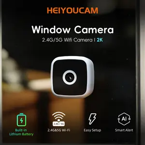 2K Battery Operated Window Camera with Magnetic Attach Design Dual-Band WiFi 2.4/5GHz AI Human Motion Alert Full Color Night Vision Flexible SD Cloud Recording Quick Setup Indoor Security Cam