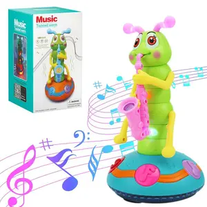 Saxophone Caterpillar Musical Electric Toy with LED Lights, Music Play Gift with Box for Kids: Stepping and Dancing Sensory Cute Christmas Halloween Birthday Party Gift