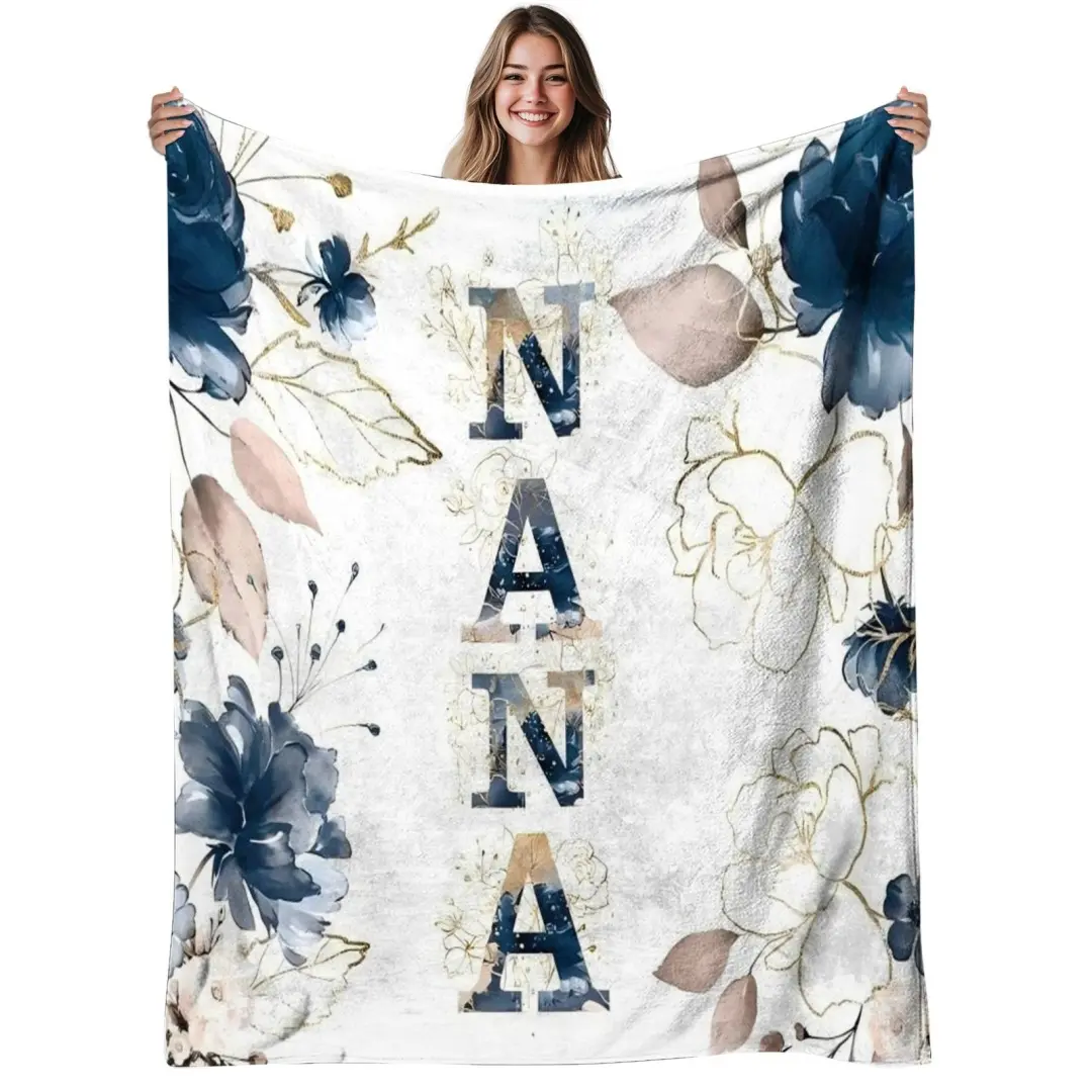 Floral Nana Soft Warm Flannel Blanket - 280GSM, Machine Washable, Elegant Multicolor Flower Bedspread for Home Living Room Decor, Sofa & Bed Cozy Look, Christmas & Fall House & Room Accent, House Decor