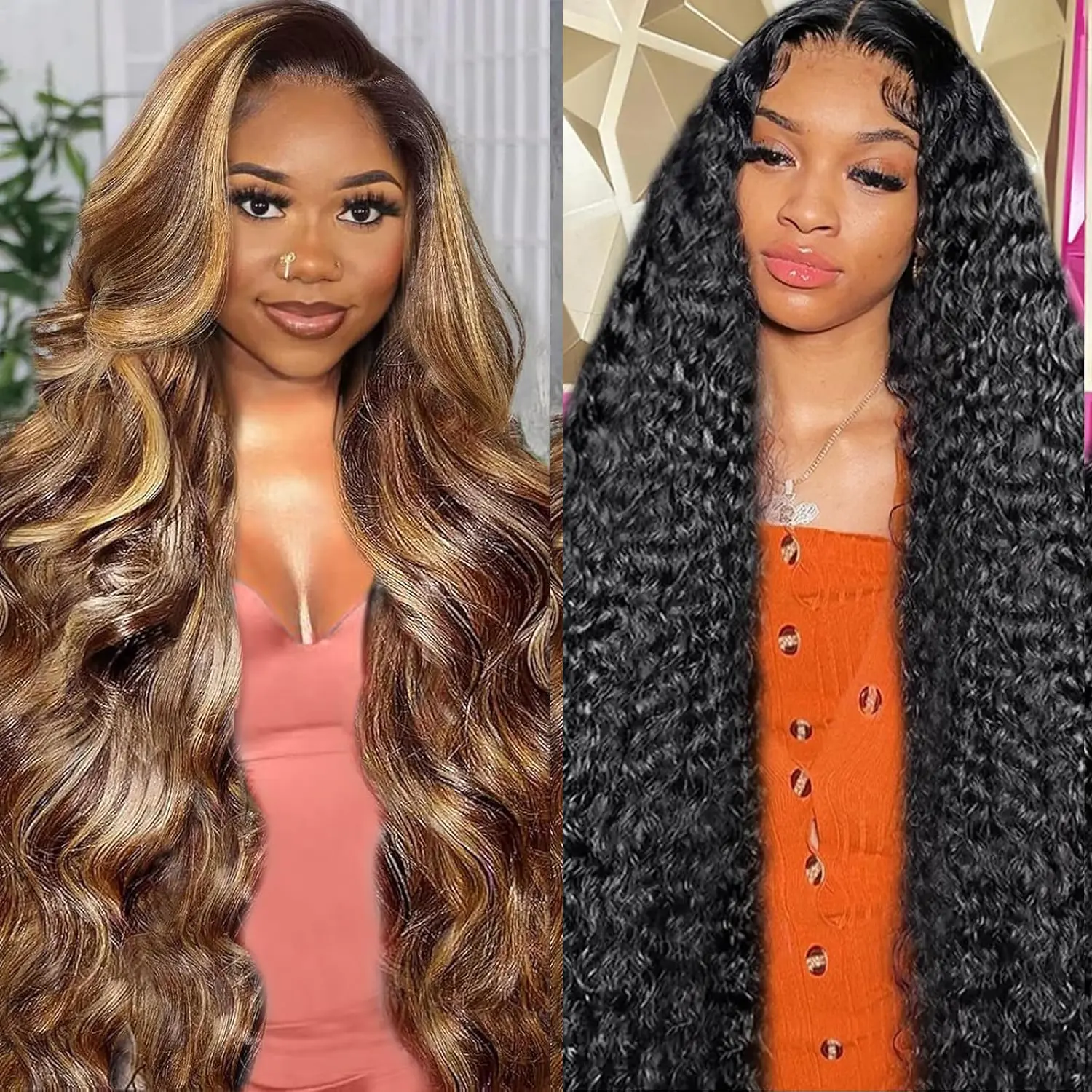 【Live Combo Sale 22-30 Inch】Buy 1 Get 1 Free | 2 Pack 13x4 HD Transparent Lace Front Human Hair Wigs, Body Wave, Deep Wave & Straight Wig Combo, Pre-Plucked Natural Hairline with Baby Hair, 180% Density Natural Black Wigs for Women