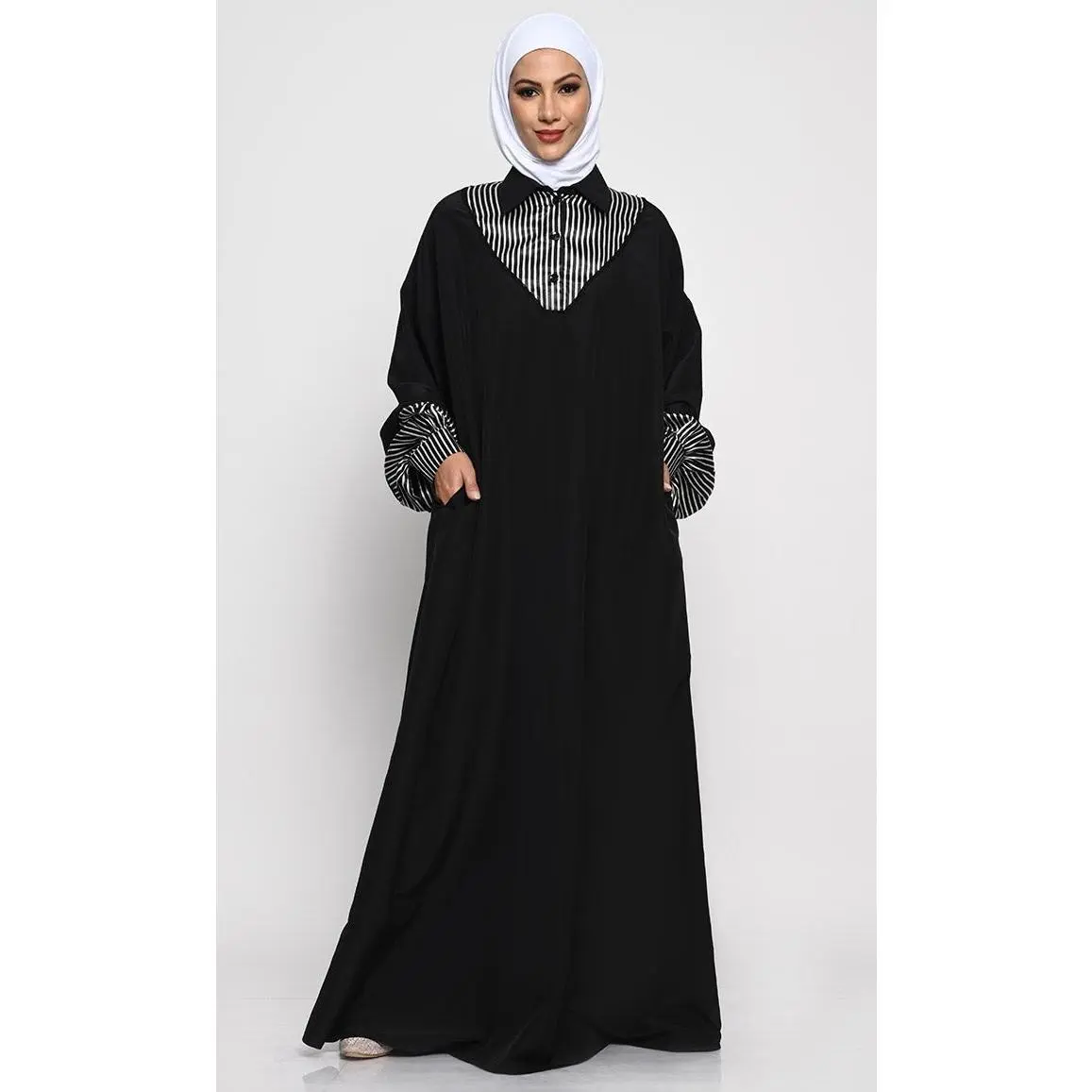 Modest A-Line Abaya with Collared Neckline