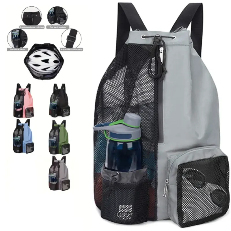 Sports fitness travel swimming mesh drawstring backpack, beach backpack, gym and workout gear bag with wet and dry separation