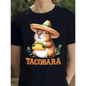 Boys' Soft Cotton T-Shirt with Cute Capybara in Taco Costume - Breathable, Machine Washable, Perfect for All Seasons, Everyday Boys' Clothing |   Fun Animal Apparel |   Comfortable Fit, Boy T Shirt