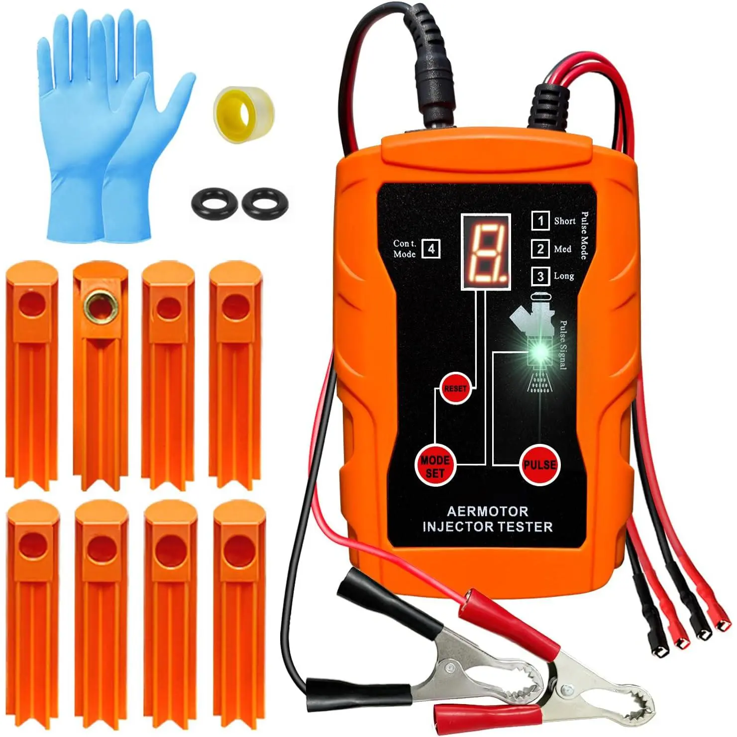Fuel Injector Tester and Cleaner Tool Kit, DIY Cleaning Tool Kit, 8 Pulse Modes for Injector Tester, 2 Fuel Injectors Simultaneously Test, 4 Size Cleaning Adapters, 12V/5V Output Power